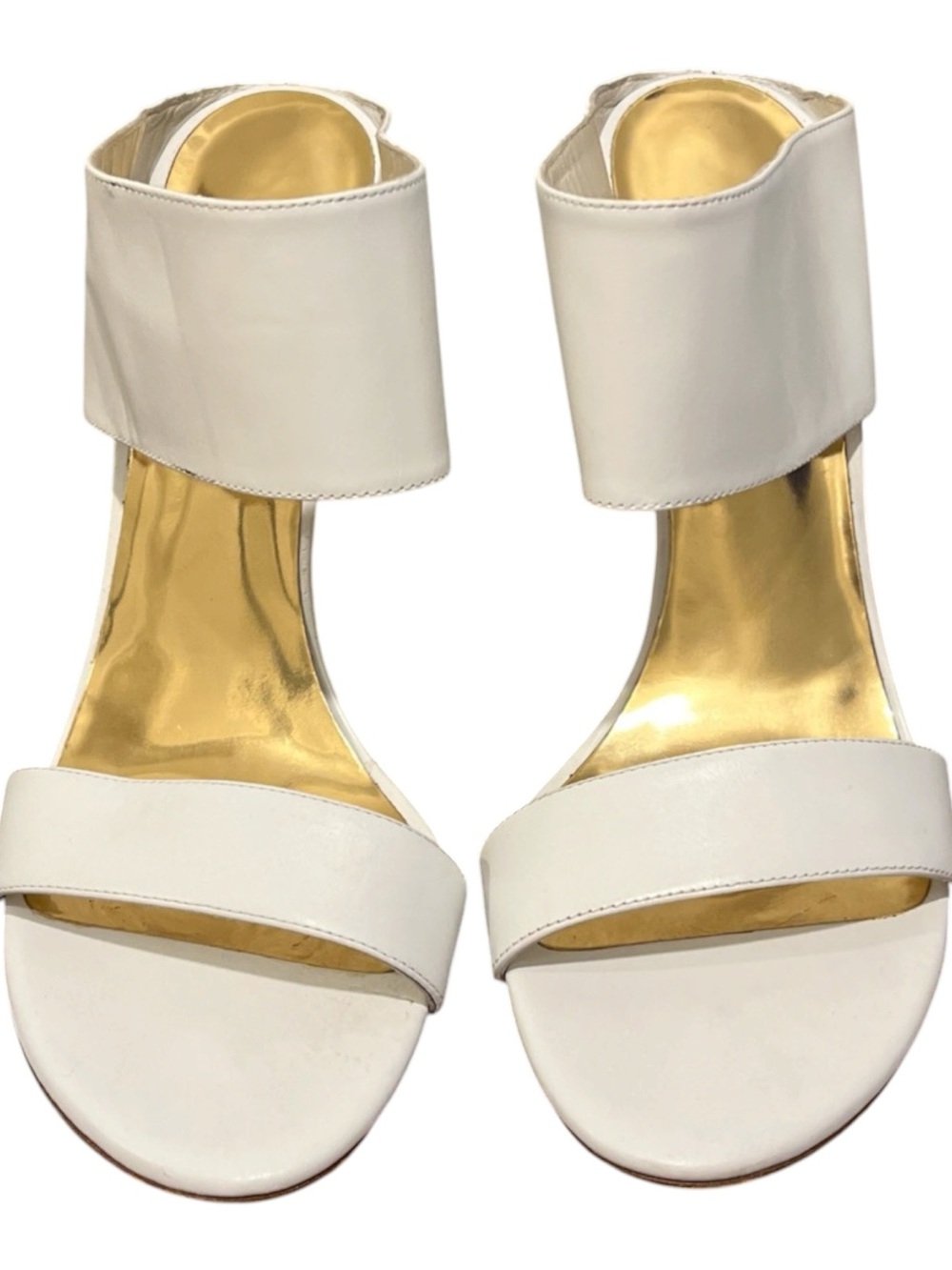 Stuart Weitzman White Mules Sandals with Gold Insole Sz 9M
